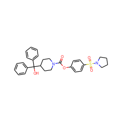 O=C(Oc1ccc(S(=O)(=O)N2CCCC2)cc1)N1CCC(C(O)(c2ccccc2)c2ccccc2)CC1 ZINC000084669052