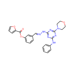 O=C(Oc1cccc(/C=N/Nc2nc(Nc3ccccc3)nc(N3CCOCC3)n2)c1)c1ccco1 ZINC000006473873