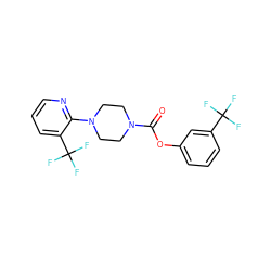 O=C(Oc1cccc(C(F)(F)F)c1)N1CCN(c2ncccc2C(F)(F)F)CC1 ZINC000049031869