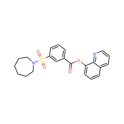 O=C(Oc1cccc2cccnc12)c1cccc(S(=O)(=O)N2CCCCCC2)c1 ZINC000000716638