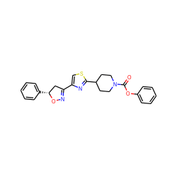 O=C(Oc1ccccc1)N1CCC(c2nc(C3=NO[C@H](c4ccccc4)C3)cs2)CC1 ZINC000072315372