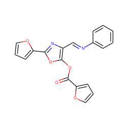 O=C(Oc1oc(-c2ccco2)nc1/C=N/c1ccccc1)c1ccco1 ZINC000013115887