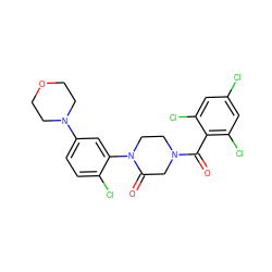 O=C(c1c(Cl)cc(Cl)cc1Cl)N1CCN(c2cc(N3CCOCC3)ccc2Cl)C(=O)C1 ZINC000059298065