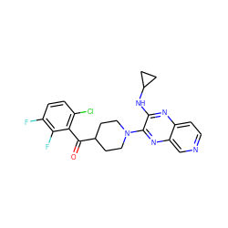 O=C(c1c(Cl)ccc(F)c1F)C1CCN(c2nc3cnccc3nc2NC2CC2)CC1 ZINC000144155637