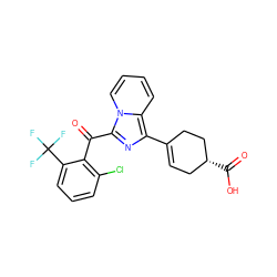 O=C(c1c(Cl)cccc1C(F)(F)F)c1nc(C2=CC[C@@H](C(=O)O)CC2)c2ccccn12 ZINC000473104914