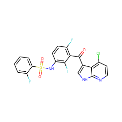 O=C(c1c(F)ccc(NS(=O)(=O)c2ccccc2F)c1F)c1c[nH]c2nccc(Cl)c12 ZINC000113504284