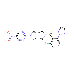 O=C(c1c(F)cccc1-n1nccn1)N1C[C@@H]2CN(c3ncc([N+](=O)[O-])cn3)C[C@@H]2C1 ZINC000116822842