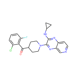 O=C(c1c(F)cccc1Cl)C1CCN(c2nc3cnccc3nc2NC2CC2)CC1 ZINC000144392304