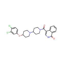 O=C(c1c[nH]c(=O)c2ccccc12)N1CCC(N2CCC(Oc3ccc(Cl)c(Cl)c3)CC2)CC1 ZINC000095556629