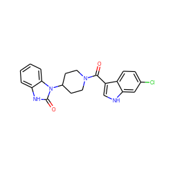 O=C(c1c[nH]c2cc(Cl)ccc12)N1CCC(n2c(=O)[nH]c3ccccc32)CC1 ZINC000034959980