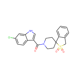 O=C(c1c[nH]c2cc(Cl)ccc12)N1CCC2(CC1)c1ccccc1CS2(=O)=O ZINC000299860306