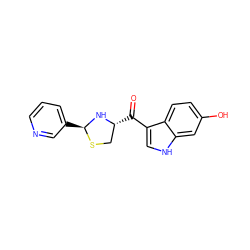 O=C(c1c[nH]c2cc(O)ccc12)[C@@H]1CS[C@@H](c2cccnc2)N1 ZINC000013737469