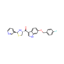 O=C(c1c[nH]c2cc(OCc3ccc(F)cc3)ccc12)[C@@H]1CS[C@@H](c2cccnc2)N1 ZINC000013737457