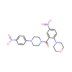 O=C(c1cc([N+](=O)[O-])ccc1N1CCOCC1)N1CCN(c2ccc([N+](=O)[O-])cc2)CC1 ZINC000009672471