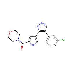 O=C(c1cc(-c2[nH]ncc2-c2cccc(Cl)c2)c[nH]1)N1CCOCC1 ZINC000014959117