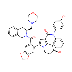 O=C(c1cc(-c2cc3c(cc2C(=O)N2Cc4ccccc4C[C@H]2CN2CCOCC2)OCO3)n2c1C[C@@H](O)CC2)N(c1ccccc1)c1ccc(O)cc1 ZINC001772585737