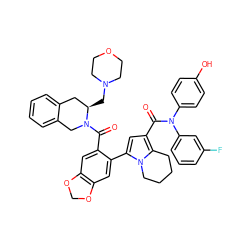 O=C(c1cc(-c2cc3c(cc2C(=O)N2Cc4ccccc4C[C@H]2CN2CCOCC2)OCO3)n2c1CCCC2)N(c1ccc(O)cc1)c1cccc(F)c1 ZINC001772643750