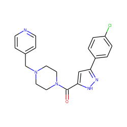 O=C(c1cc(-c2ccc(Cl)cc2)n[nH]1)N1CCN(Cc2ccncc2)CC1 ZINC000042036634