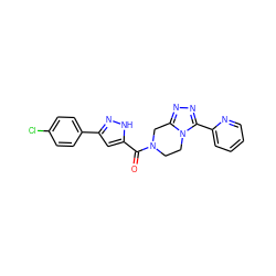 O=C(c1cc(-c2ccc(Cl)cc2)n[nH]1)N1CCn2c(nnc2-c2ccccn2)C1 ZINC000166358328