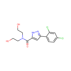 O=C(c1cc(-c2ccc(Cl)cc2Cl)n[nH]1)N(CCO)CCO ZINC000040862396