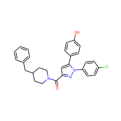 O=C(c1cc(-c2ccc(O)cc2)n(-c2ccc(Cl)cc2)n1)N1CCC(Cc2ccccc2)CC1 ZINC001772619883