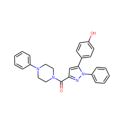 O=C(c1cc(-c2ccc(O)cc2)n(-c2ccccc2)n1)N1CCN(c2ccccc2)CC1 ZINC001772653848