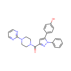 O=C(c1cc(-c2ccc(O)cc2)n(-c2ccccc2)n1)N1CCN(c2ncccn2)CC1 ZINC001772630533