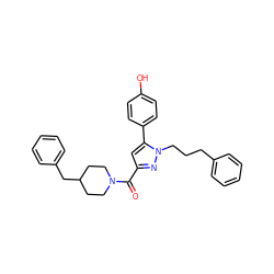 O=C(c1cc(-c2ccc(O)cc2)n(CCCc2ccccc2)n1)N1CCC(Cc2ccccc2)CC1 ZINC001772654937