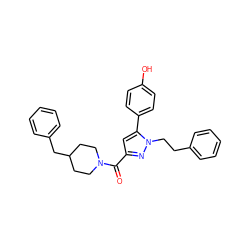 O=C(c1cc(-c2ccc(O)cc2)n(CCc2ccccc2)n1)N1CCC(Cc2ccccc2)CC1 ZINC001772606856