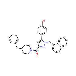 O=C(c1cc(-c2ccc(O)cc2)n(Cc2cccc3ccccc23)n1)N1CCC(Cc2ccccc2)CC1 ZINC001772654027