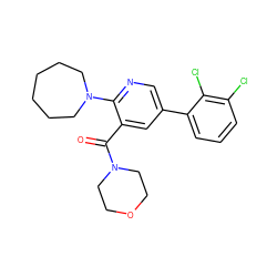 O=C(c1cc(-c2cccc(Cl)c2Cl)cnc1N1CCCCCC1)N1CCOCC1 ZINC000045258809