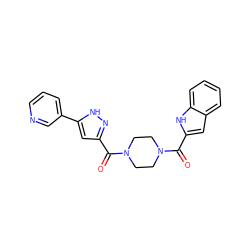 O=C(c1cc(-c2cccnc2)[nH]n1)N1CCN(C(=O)c2cc3ccccc3[nH]2)CC1 ZINC000035431405