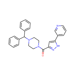 O=C(c1cc(-c2cccnc2)[nH]n1)N1CCN(C(c2ccccc2)c2ccccc2)CC1 ZINC000015785488