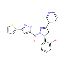 O=C(c1cc(-c2cccs2)n[nH]1)N1N=C(c2cccnc2)C[C@H]1c1ccccc1O ZINC000071295660