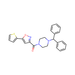 O=C(c1cc(-c2cccs2)on1)N1CCN(C(c2ccccc2)c2ccccc2)CC1 ZINC000020137614