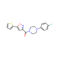 O=C(c1cc(-c2cccs2)on1)N1CCN(c2ccc(F)cc2)CC1 ZINC000002465644