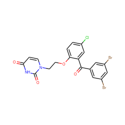 O=C(c1cc(Br)cc(Br)c1)c1cc(Cl)ccc1OCCn1ccc(=O)[nH]c1=O ZINC000072127553