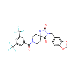 O=C(c1cc(C(F)(F)F)cc(C(F)(F)F)c1)N1CCC2(CC1)NC(=O)N(Cc1ccc3c(c1)OCO3)C2=O ZINC000026567677