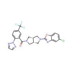 O=C(c1cc(C(F)(F)F)ccc1-n1nccn1)N1C[C@@H]2CN(c3nc4cc(Cl)ccc4o3)C[C@@H]2C1 ZINC001772657140