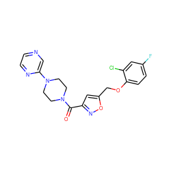 O=C(c1cc(COc2ccc(F)cc2Cl)on1)N1CCN(c2cnccn2)CC1 ZINC000011839405