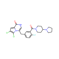 O=C(c1cc(Cc2c[nH]c(=O)c3cc(Cl)c(Cl)n23)ccc1F)N1CCC(N2CCCC2)CC1 ZINC000045338175