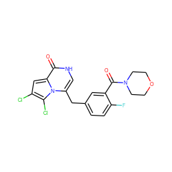 O=C(c1cc(Cc2c[nH]c(=O)c3cc(Cl)c(Cl)n23)ccc1F)N1CCOCC1 ZINC000045368101