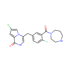 O=C(c1cc(Cc2c[nH]c(=O)c3cc(Cl)cn23)ccc1F)N1CCCNCC1 ZINC000045388099