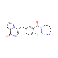 O=C(c1cc(Cc2c[nH]c(=O)c3cccn23)ccc1F)N1CCCNCC1 ZINC000045365528