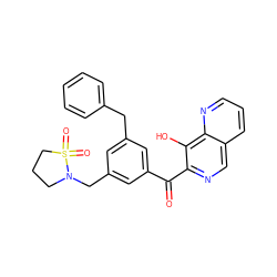 O=C(c1cc(Cc2ccccc2)cc(CN2CCCS2(=O)=O)c1)c1ncc2cccnc2c1O ZINC000000603886