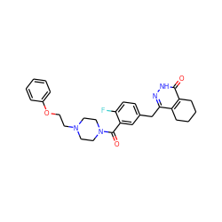 O=C(c1cc(Cc2n[nH]c(=O)c3c2CCCC3)ccc1F)N1CCN(CCOc2ccccc2)CC1 ZINC000148904977