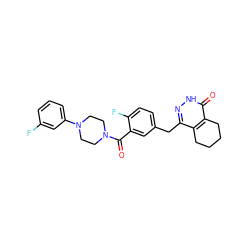 O=C(c1cc(Cc2n[nH]c(=O)c3c2CCCC3)ccc1F)N1CCN(c2cccc(F)c2)CC1 ZINC000148311689