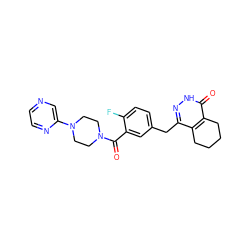 O=C(c1cc(Cc2n[nH]c(=O)c3c2CCCC3)ccc1F)N1CCN(c2cnccn2)CC1 ZINC000148341325