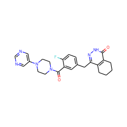 O=C(c1cc(Cc2n[nH]c(=O)c3c2CCCC3)ccc1F)N1CCN(c2cncnc2)CC1 ZINC000148340868