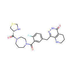 O=C(c1cc(Cc2n[nH]c(=O)c3c2NCCC3)ccc1F)N1CCCN(C(=O)[C@@H]2CSCN2)CC1 ZINC000140413381